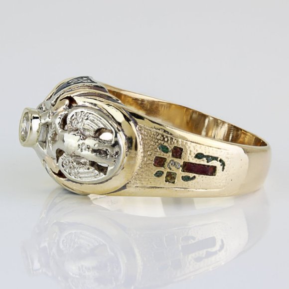 Vintage 11k Yellow Gold Two-Headed Eagle 32nd Degree Freemason Diamond Ring - Picture 4 of 9